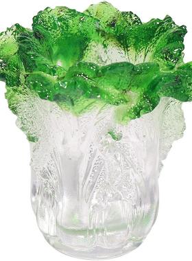 琉璃白菜笔筒百财摆件桌面摆件生日毕业礼物送恩师送客户定制logo