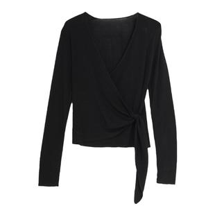 西町村屋气质V领针织衫女百搭春季新款法式修身系带上衣AA9112016