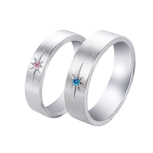 拉丝八芒星情侣戒指定制纯银拉丝星芒情侣戒指闭口999足银对戒女