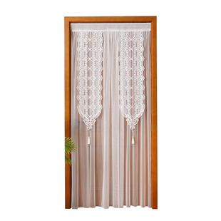 法式纱帘家用蕾丝窗帘高级感刺绣门帘免打孔安装卧室隐私隔断帘子