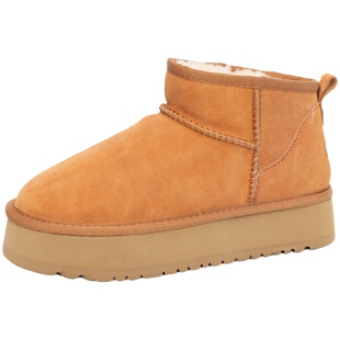 周冬雨雪地靴女松糕底加厚真皮短筒加绒棉鞋2025冬季新款厚底女靴