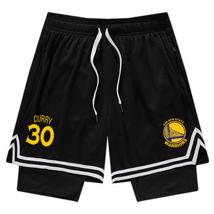 美式库里欧文篮球裤球衣球裤男短裤假两件儿童青少年运动训练裤子