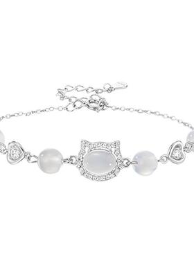 卡蒂罗沐光小猫手链925银玉髓轻奢小众设计高级生日礼物送女友