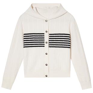 PSALTER诗篇针织开衫女连帽宽松黑白条纹羊毛上衣女2025春款