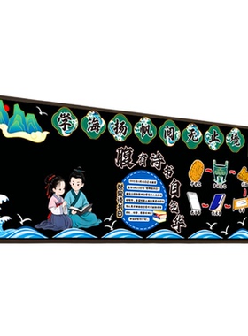 国潮风书香阅读读书日黑板报装饰墙贴中小学班级布置毛毡文化环创