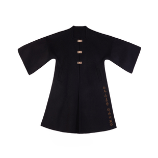 听旬滕王阁序秋冬汉服女原创改良方领纯羊毛呢外套显瘦中长款大衣