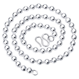 圆珠链999纯银项链女长款毛衣链990足银链子宝宝小孩周岁儿童银饰