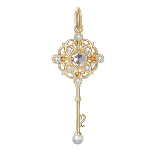 【Rees】花时计 18k黄金镶钻吊坠稀少玫瑰切钻石轻奢钥匙aget*