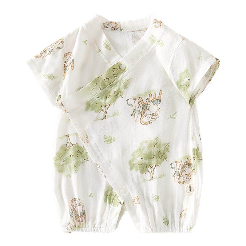婴儿衣服夏季纱布连体衣薄款短袖和服宝宝纯棉外出新生儿哈衣爬服