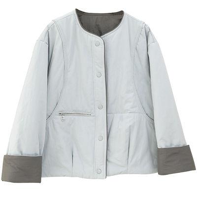 撞色圆领棉衣女浅蓝色