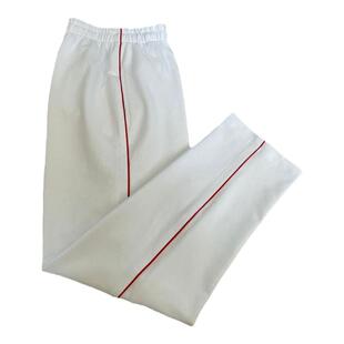 白色加绒冬季校服裤子拼一道大红细绳长裤男女同款直筒宽松大码
