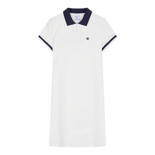 Champion连衣裙女夏季撞色POLO半拉链长裙针织直筒裙运动裙子