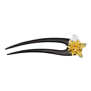 赵丽颖同款U型发钗手工缠花玉兔桂花发簪新中式古风黑檀木簪子