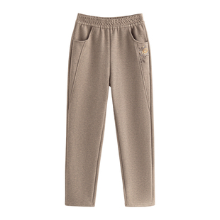 雅鹿中老年裤子女秋冬加绒加厚休闲裤婆婆奶奶直筒裤妈妈保暖长裤