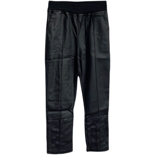 八分哑光皮裤女春秋冬季新款九分直筒裤高腰显瘦盘扣复古欧货裤子