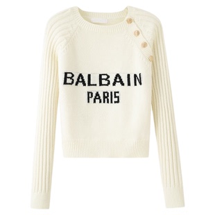 戚薇同款衣服字母印花短款上衣撞色针织衫宽松套头毛衣女小众秋冬