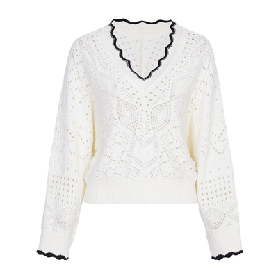 婉甸2025象牙白镂空毛织套头衫甜美风针织衫1241W31RX3