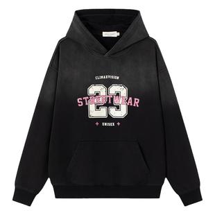 CLIMAX VISION水洗炒色做旧复古印花套装男女同款连帽卫衣休闲裤