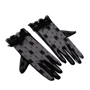 法式优雅黑色蕾丝新娘手套 复古短款性感礼服晚宴lolita写真配饰