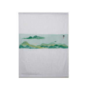 纯手绘青山绿水鹿  定制棉麻中式茶民宿馆禅堂门帘软隔断窗