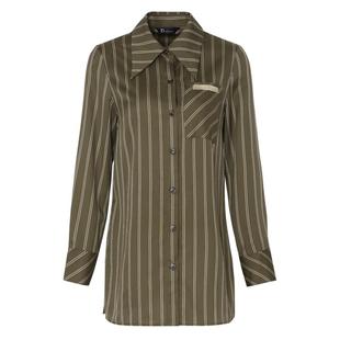 IDPAN商场同款竖条纹衬衫设计美学立体剪裁极简线条咖啡色衬衣女