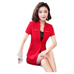 职业装套装女时尚夏季韩版显瘦气质短袖西装美容师酒店前台工作服