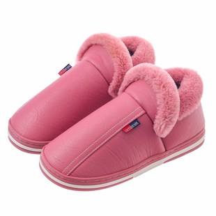 情侣棉拖鞋女防水厚底冬季居家室内防滑地板保暖包跟家用皮拖鞋男