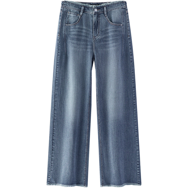 森柔森马牛仔裤女夏季凉感抑菌宽松毛边汉麻阔腿喇叭裤26新款长裤