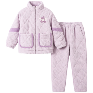 英博伦儿童睡衣秋冬季女童家居服可爱公主法兰绒加厚三层夹棉女孩