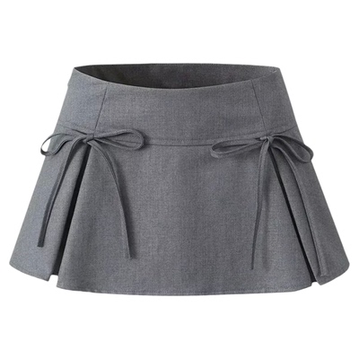 Solid color bow tie low waist short skirt 蝴蝶结绑带低腰短裙