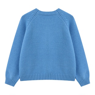 Basic House/百家好小狗提花圆领毛衣女冬季宽松套头百搭针织上衣