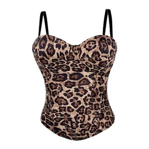 豹纹美拉德风棕色外穿胸衣鱼骨钢圈背心吊带上衣内搭打底欧美性感