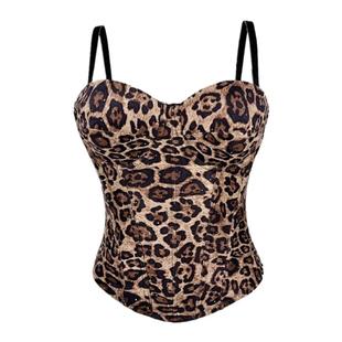 豹纹美拉德风棕色外穿胸衣鱼骨钢圈背心吊带上衣内搭打底欧美性感