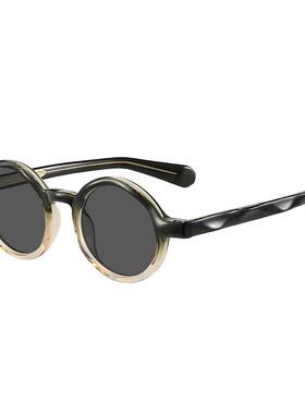 复古玳瑁偏光防晒圆形窄框墨镜