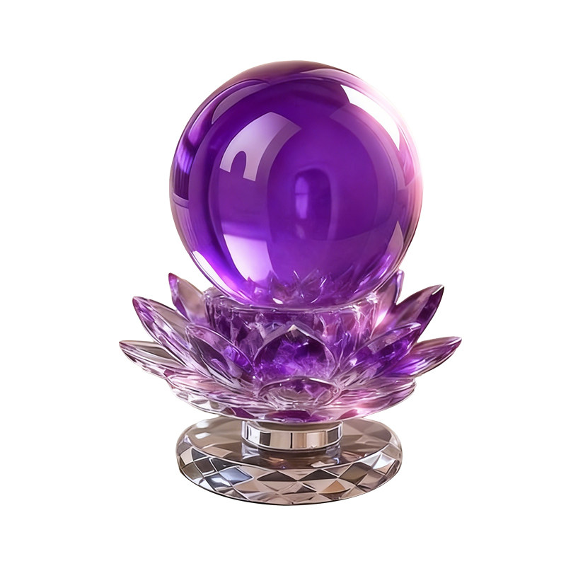 紫色水晶球摆件水晶莲花底座紫气东来客厅办公室装饰乔迁礼物开业