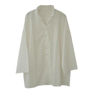 Grass&Wood肌理感白衬衫直襟褶皱上衣宽松休闲纸感套头廓形复古女