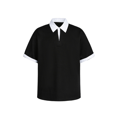 Dream made 知识分子高智感假两件条纹短袖polo衫男女夏季情侣T恤