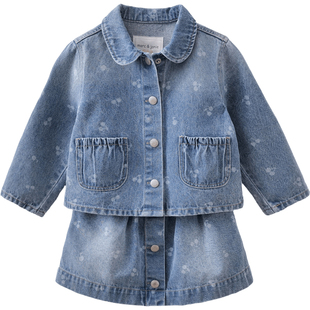 马克珍妮春日小樱桃女童纯棉牛仔套装 宝宝2026年春装新款560285