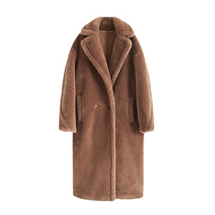 刘雯同款泰迪熊大衣女冬季廓形羊驼绒皮草中长款羊羔毛摇粒绒外套