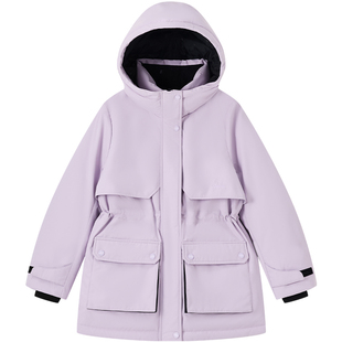 【三防鹅绒服】英氏女童中长款羽绒服2025新款派克服户外冲锋外套