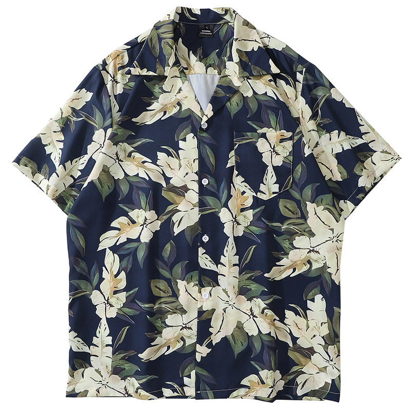 vintage复古巴领宽松短袖花衬衫