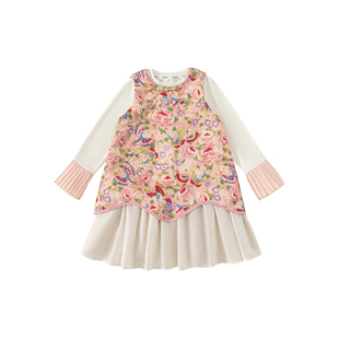 INSbobo童装女童汉服连衣裙套装2026春装儿童裙子女孩长袖t恤唐装