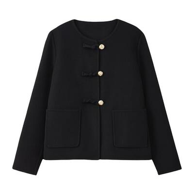 采多宝大码女装胖mm2025冬季新款温柔圆领显瘦双面呢外套EDN5950