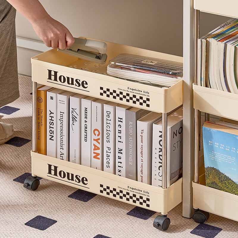 奶油风可移动夹缝置物架厨房用品落地式卫生间缝隙收纳小推车家用