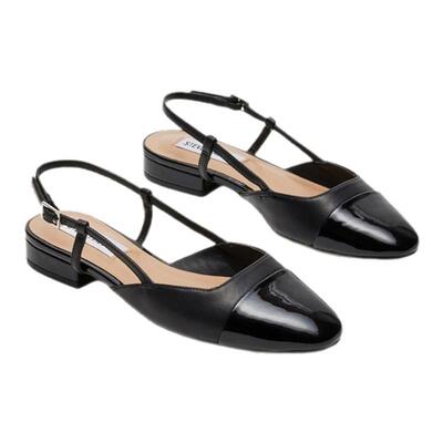 思美登尖头拼接低跟凉鞋单鞋