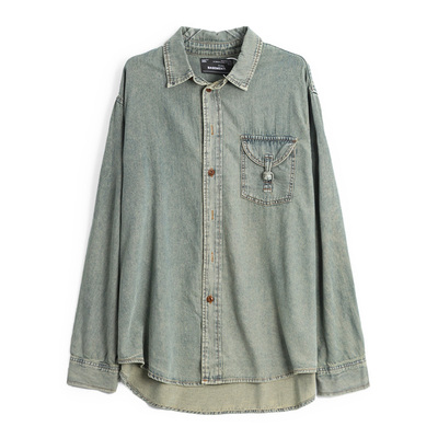 BSN1负一层【基础线】泥染做旧盘扣牛仔衬衫休闲百搭宽松外套男