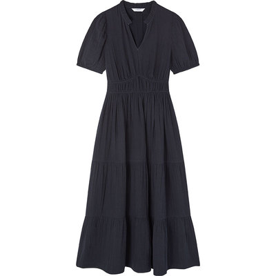 朱珠同款深蓝法式纯棉连衣裙