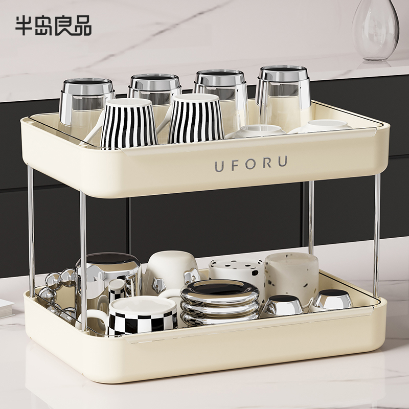 杯子收纳置物架桌面放咖啡水杯茶杯托盘餐桌双层沥水杯架子Y