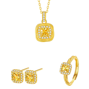正品黄金小方糖999金包银三件套镶钻戒指项链耳钉手链纯实心首饰