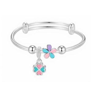 香港正生S999足银儿童简约纯银吊坠手环女学生中通镯子送礼银手镯